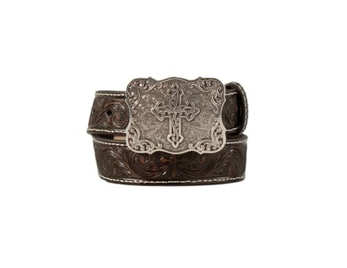 Nocona Girls Youth Belt 1-1/4" Embossed Cross Brown